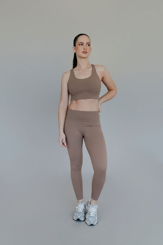 conjunto legging manteiga + top x duplo - doce de leite