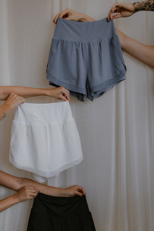 kit 2 mini shorts camadas -  baunilha e oceano azul